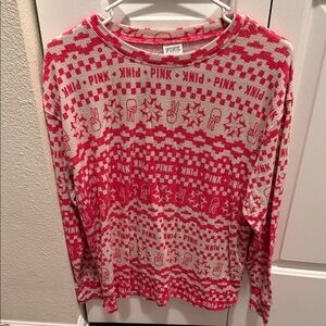 PINK Victoria's Secret Red and White Graphic Sweater
